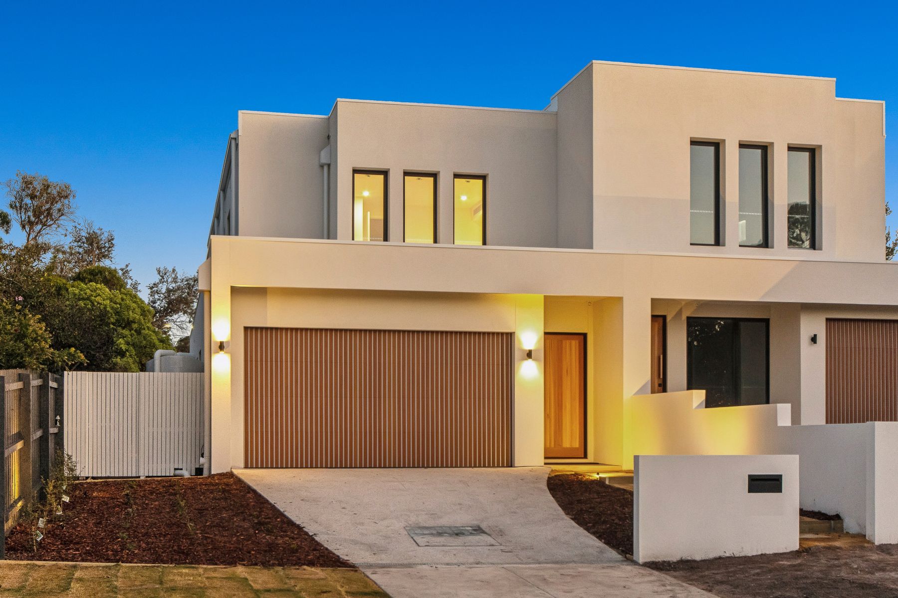 Mt Eliza townhouse exterior at dusk