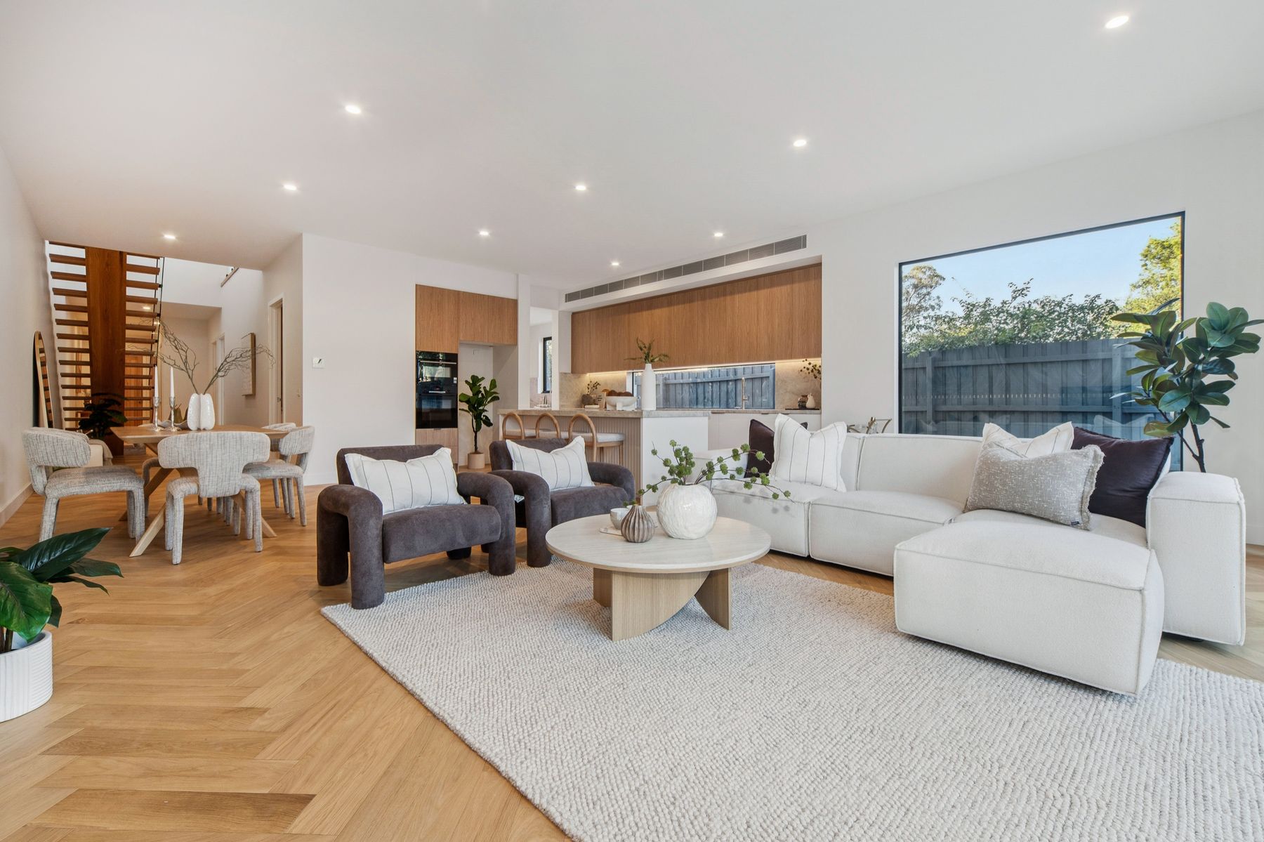 Mt Eliza townhouse open-plan living area with downlights